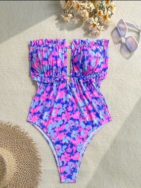 Girls' Pink & Purple Floral One-Piece Swimsuit